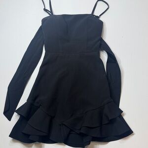 Black Spaghetti Strap Mini Dress with Ruffle Hem